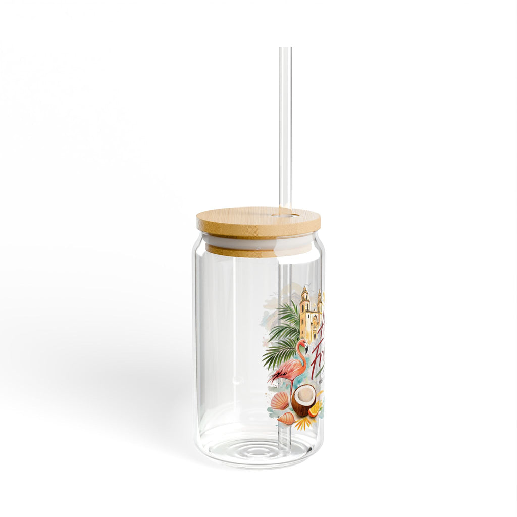 Sipper Glass - Hello, Friends! Tropical Vacation 16oz Travel Tumbler with Bamboo Lid & Straw