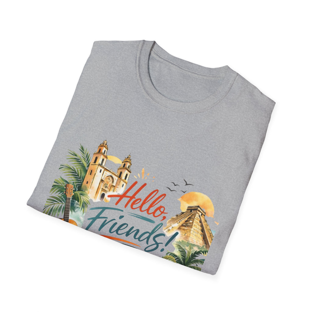 Hello Friends Tropical T-Shirt — Vacation Beach Guitar Graphic Tee