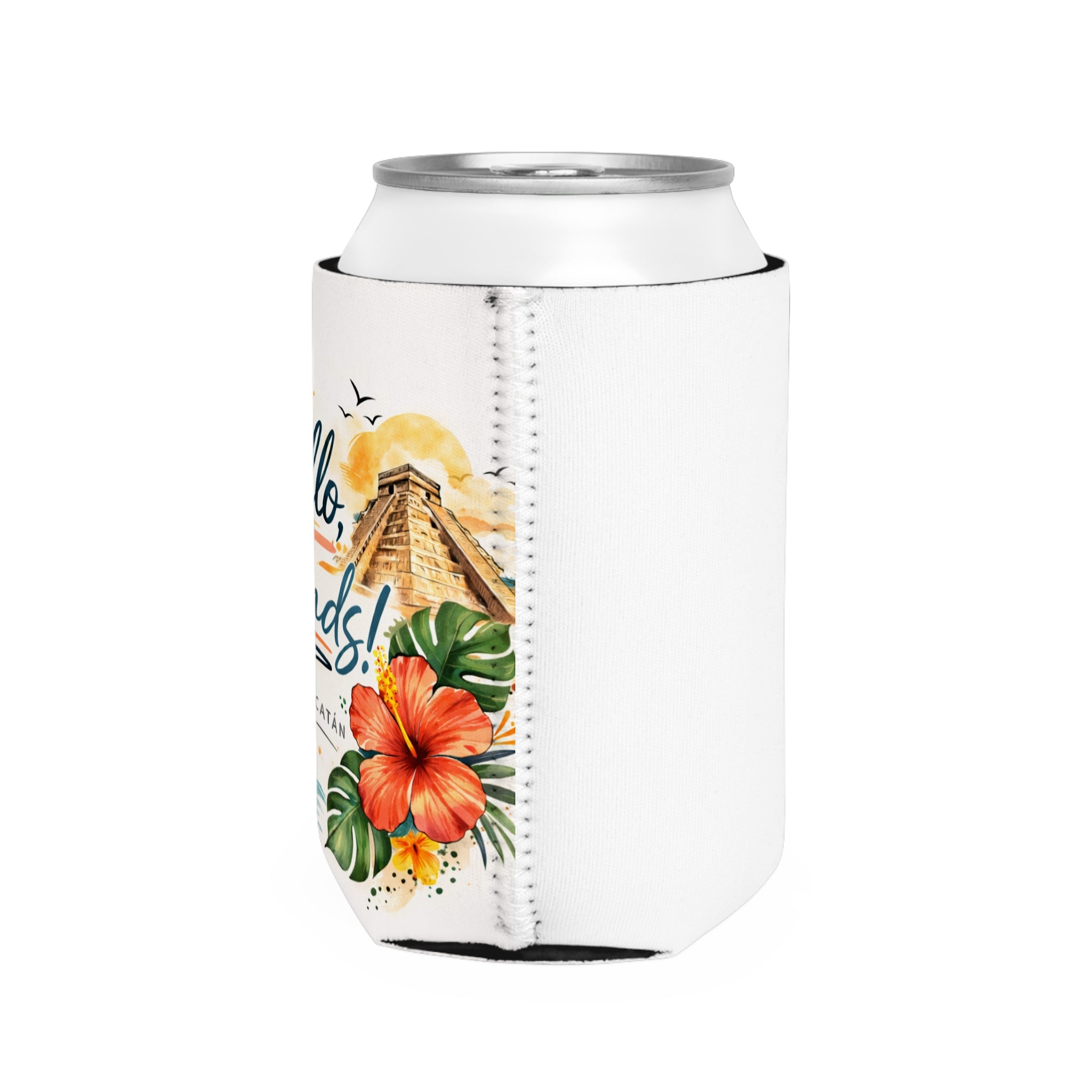 Can Cooler Sleeve — "Hello, Friends! Mérida, Yucatán" Tropical Vacation Koozie