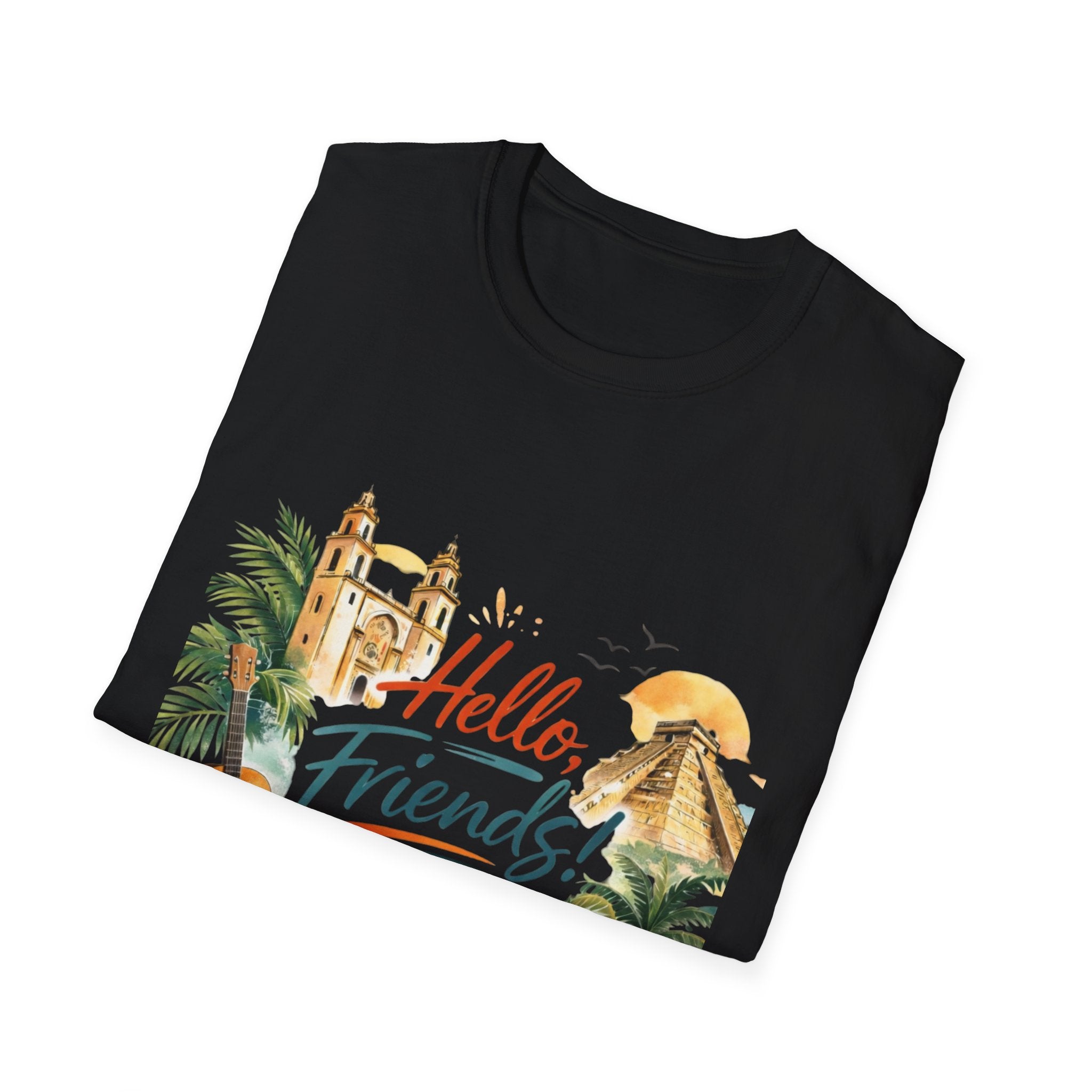 Hello Friends Tropical T-Shirt — Vacation Beach Guitar Graphic Tee