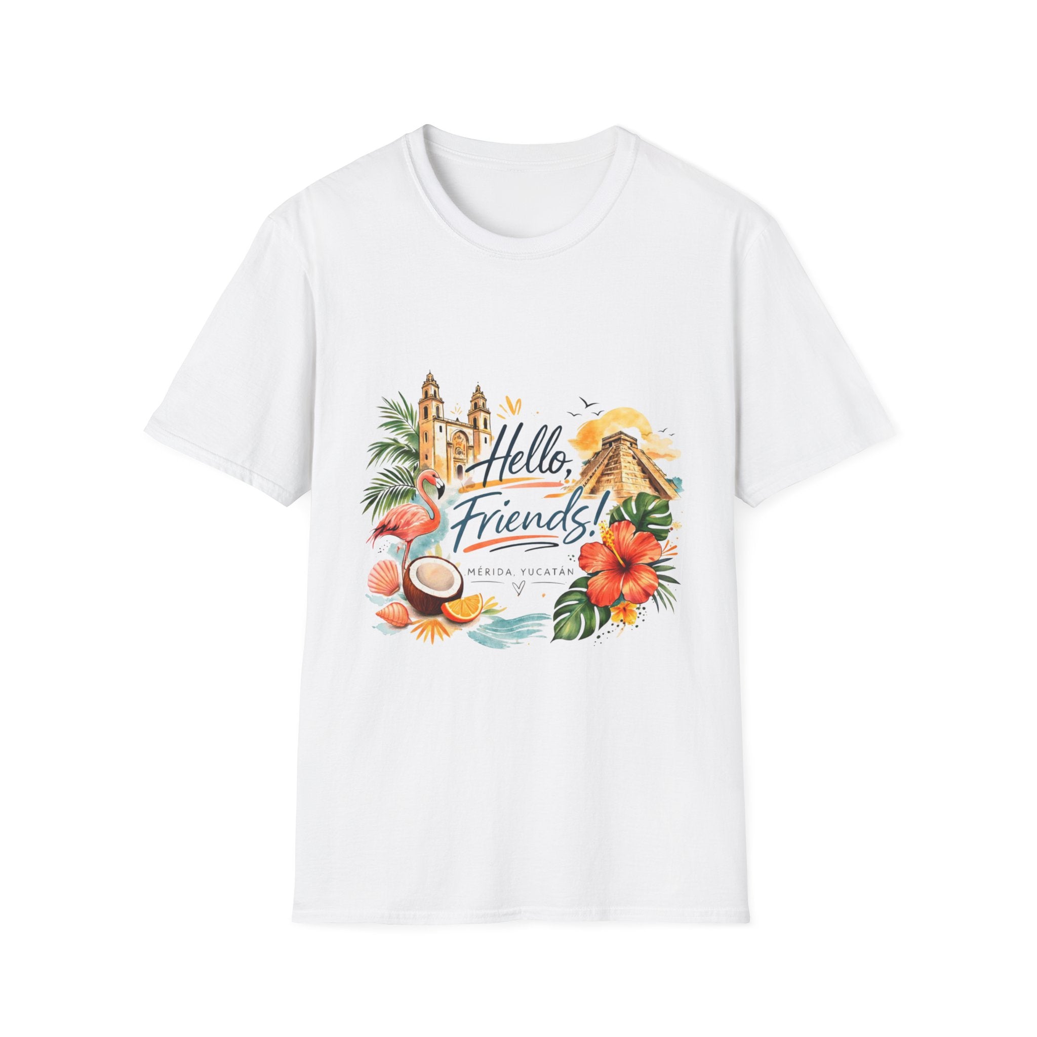 T-Shirt - "Hello, Friends!" Tropical Vacation Graphic Tee