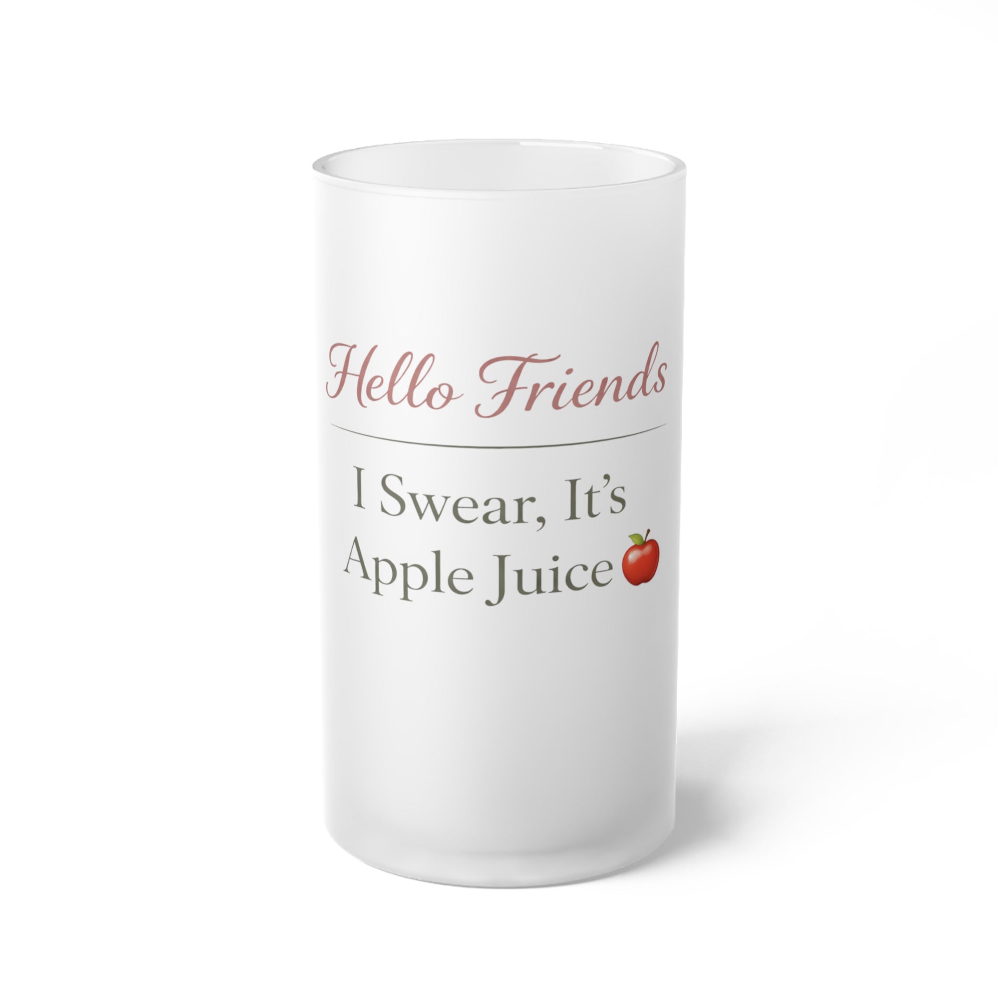 Frosted Beer Mug — "Hello Friends, I Swear It's Apple Juice" Funny Glass Stein