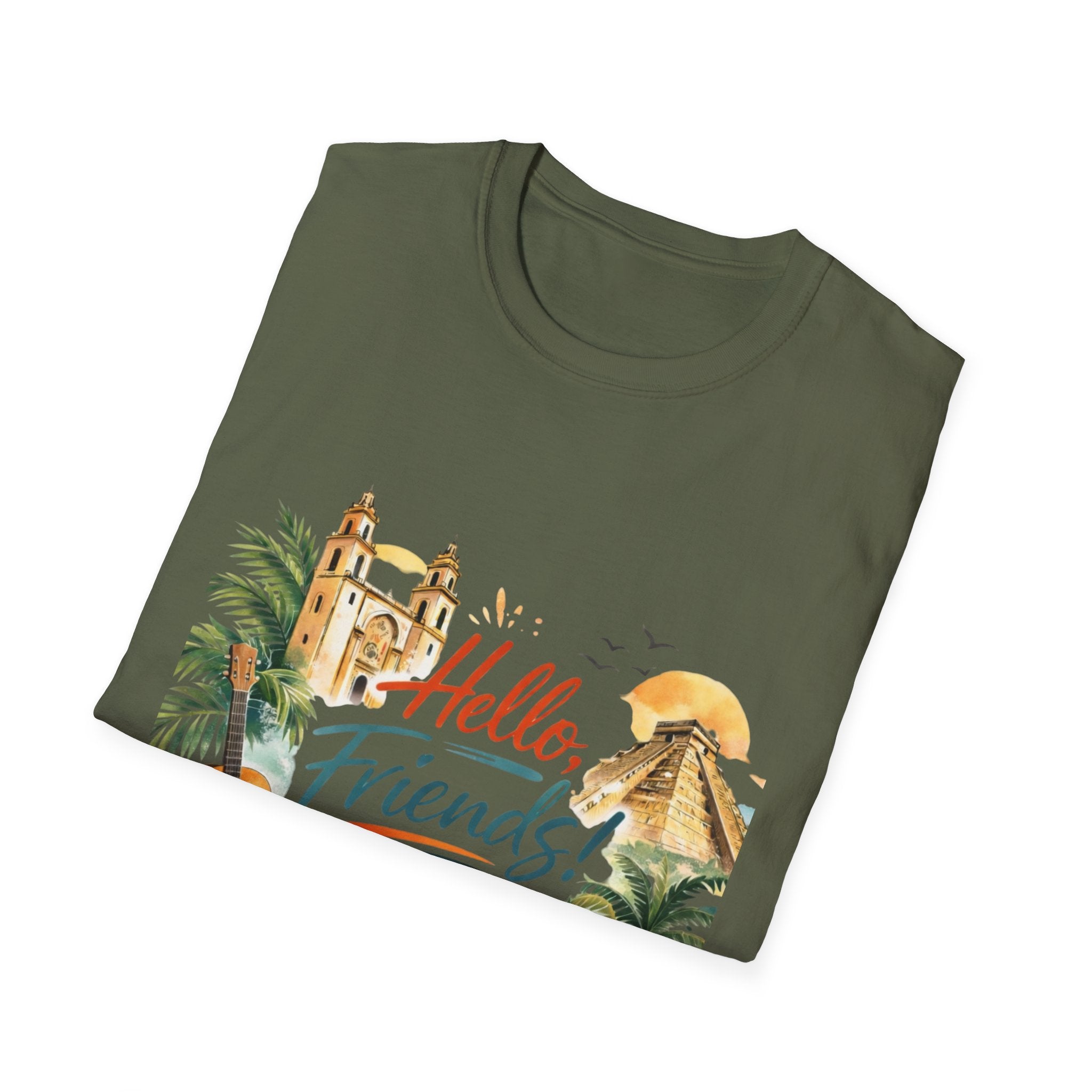 Hello Friends Tropical T-Shirt — Vacation Beach Guitar Graphic Tee