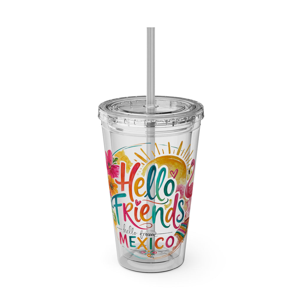 Hello Friends Mexico Sunsplash 16oz Tumbler with Straw