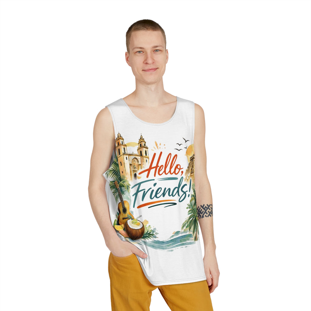 Tropical Beach Tank Top - Vintage Palm & Sunset AOP Men’s Tank