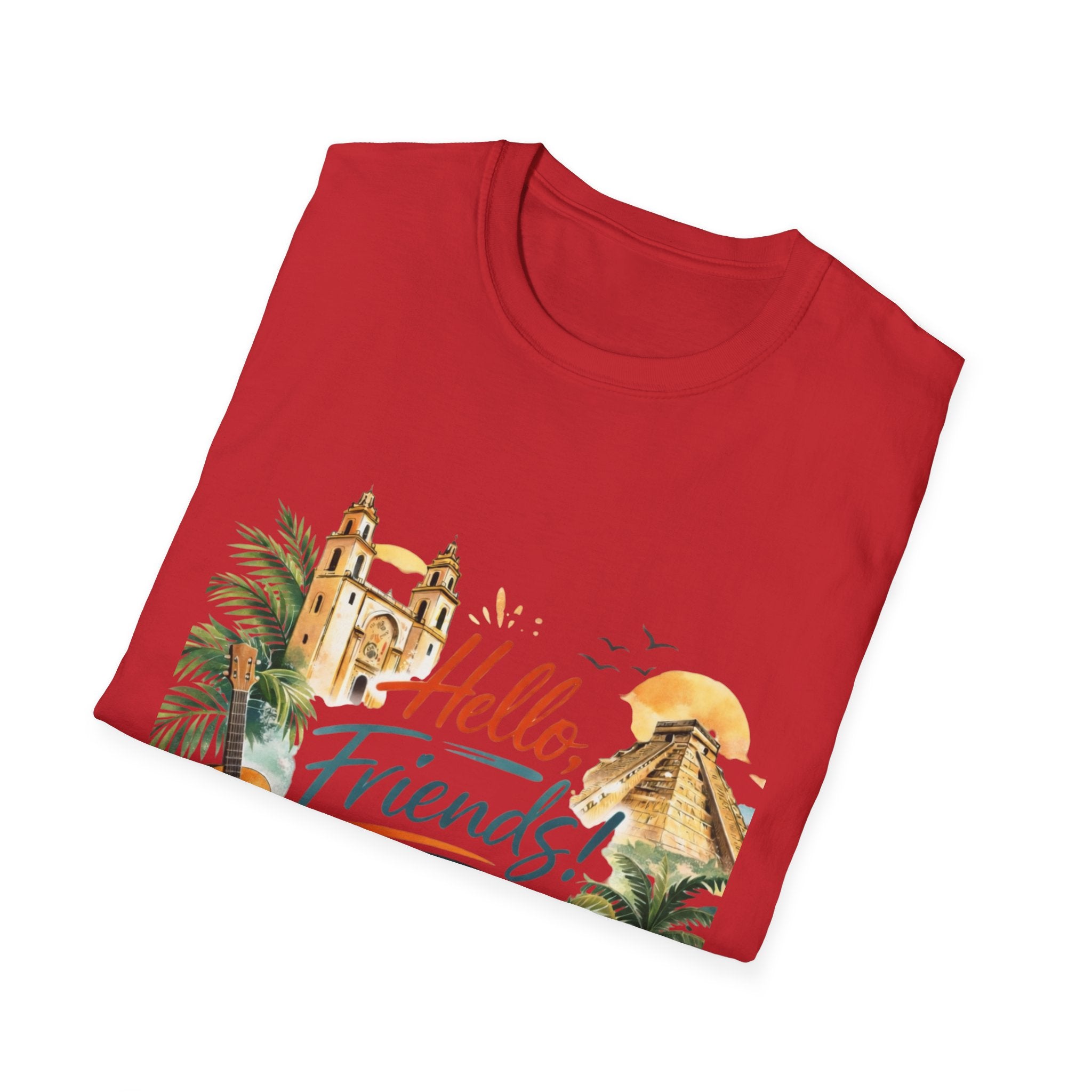 Hello Friends Tropical T-Shirt — Vacation Beach Guitar Graphic Tee