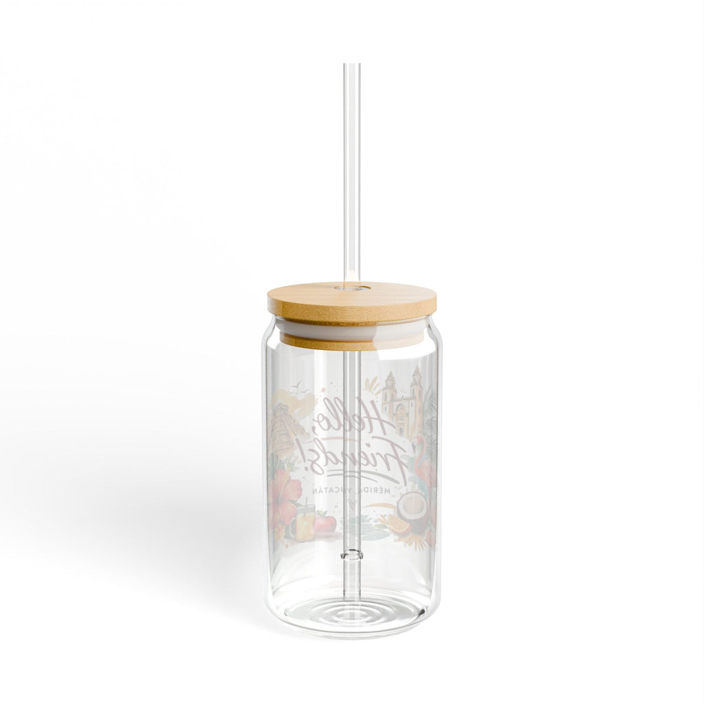 Sipper Glass - Hello, Friends! Tropical Vacation 16oz Travel Tumbler with Bamboo Lid & Straw