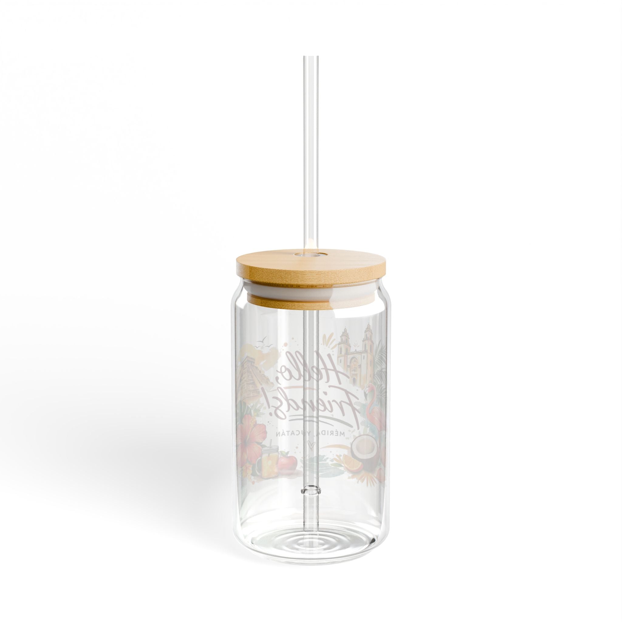 Sipper Glass - Hello, Friends! Tropical Vacation 16oz Travel Tumbler with Bamboo Lid & Straw