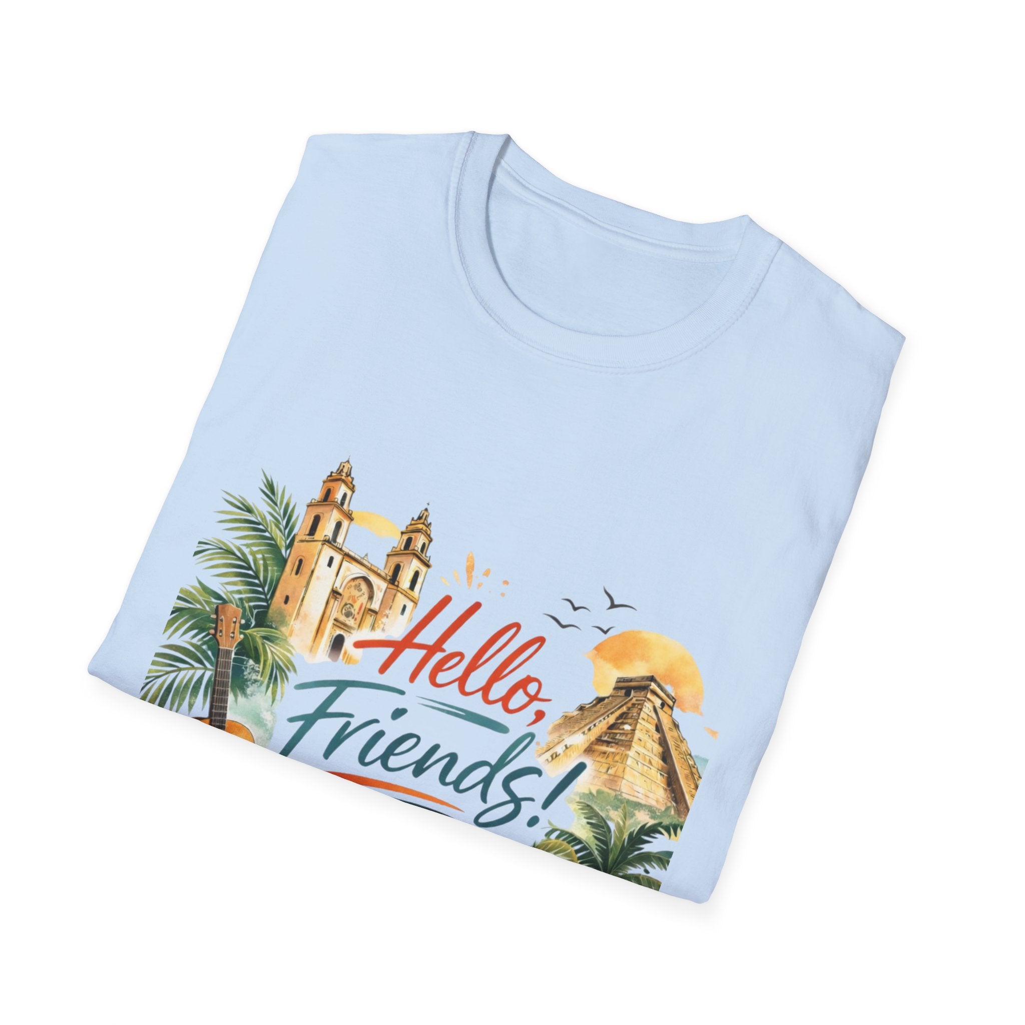 Hello Friends Tropical T-Shirt — Vacation Beach Guitar Graphic Tee
