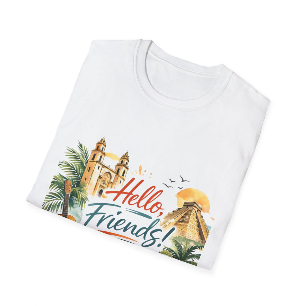 Hello Friends Tropical T-Shirt — Vacation Beach Guitar Graphic Tee
