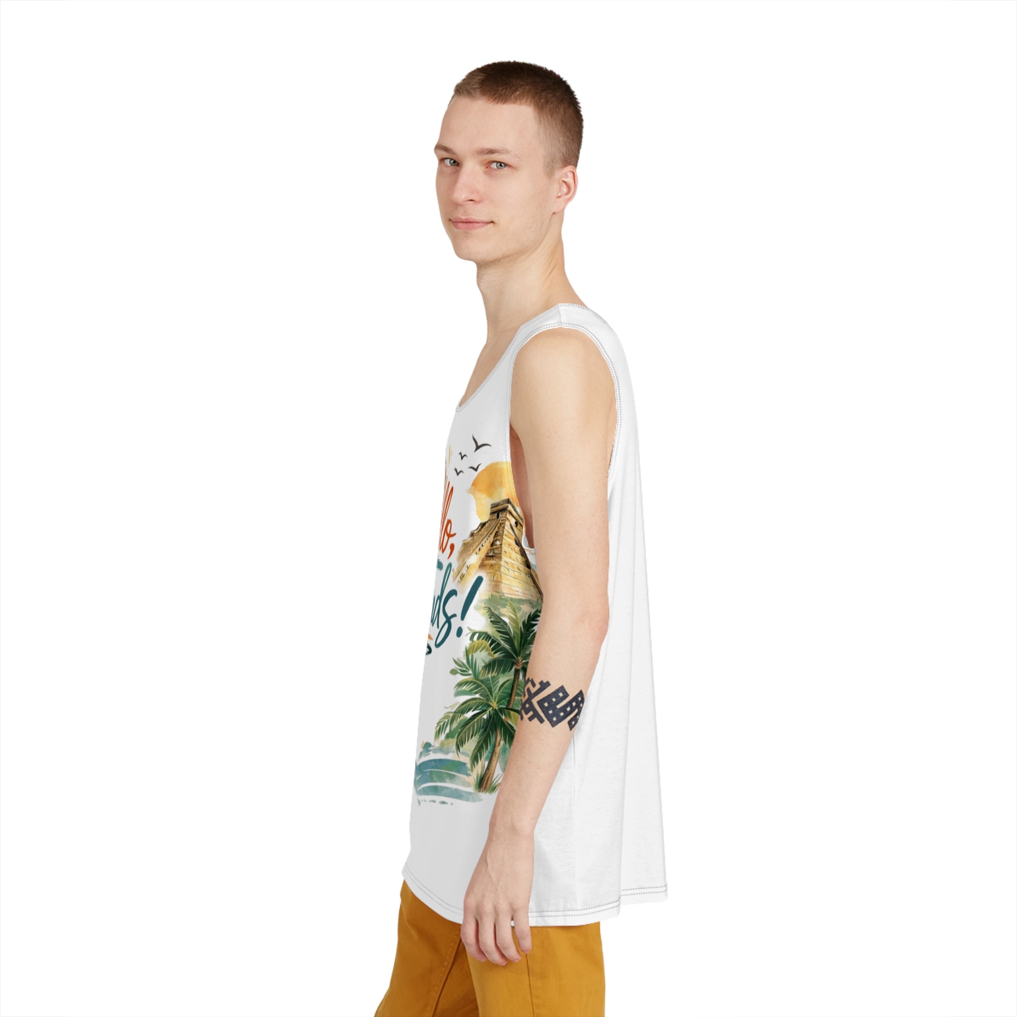 Tropical Beach Tank Top - Vintage Palm & Sunset AOP Men’s Tank
