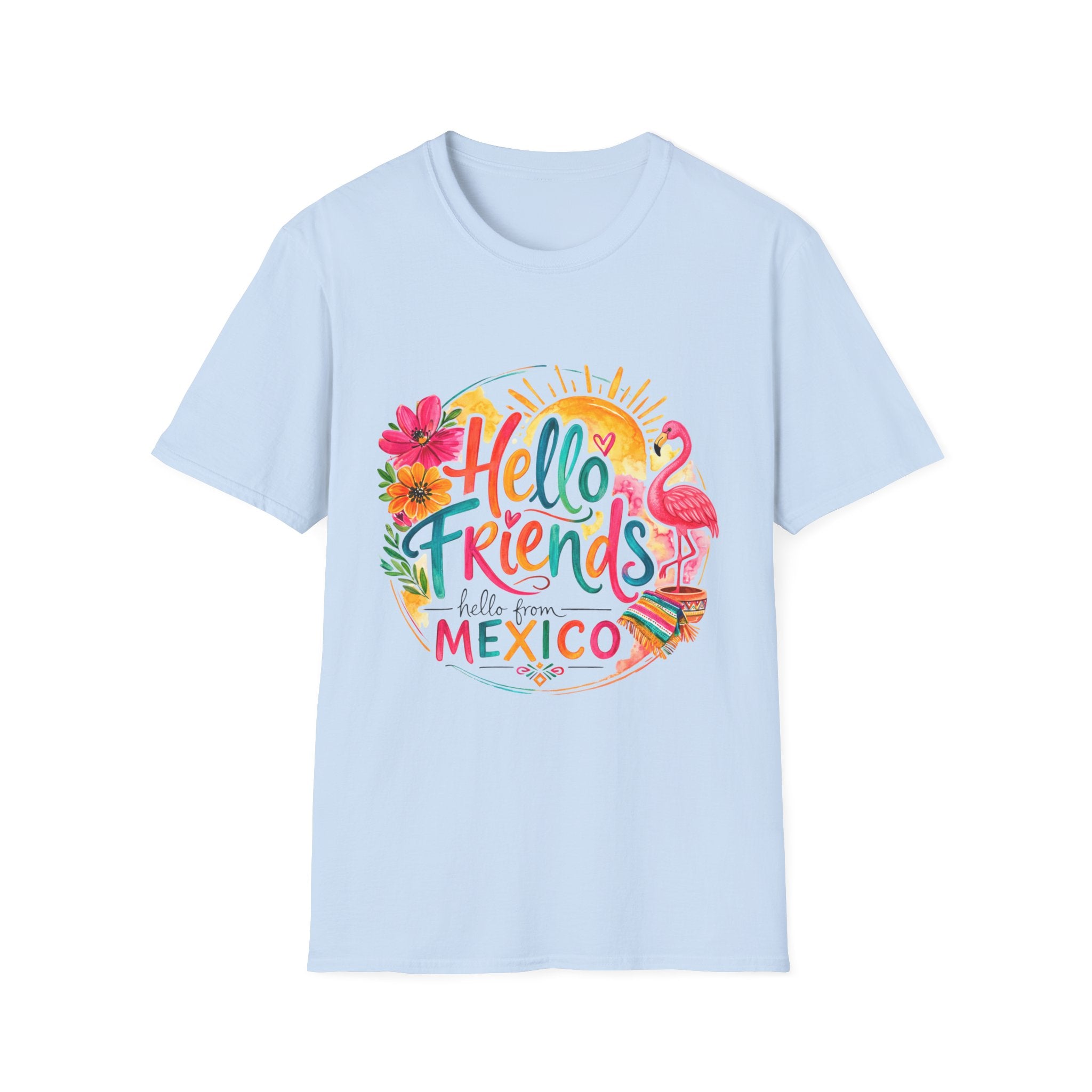 Hello Friends from Mexico T-Shirt — Tropical Flamingo Vacation Tee