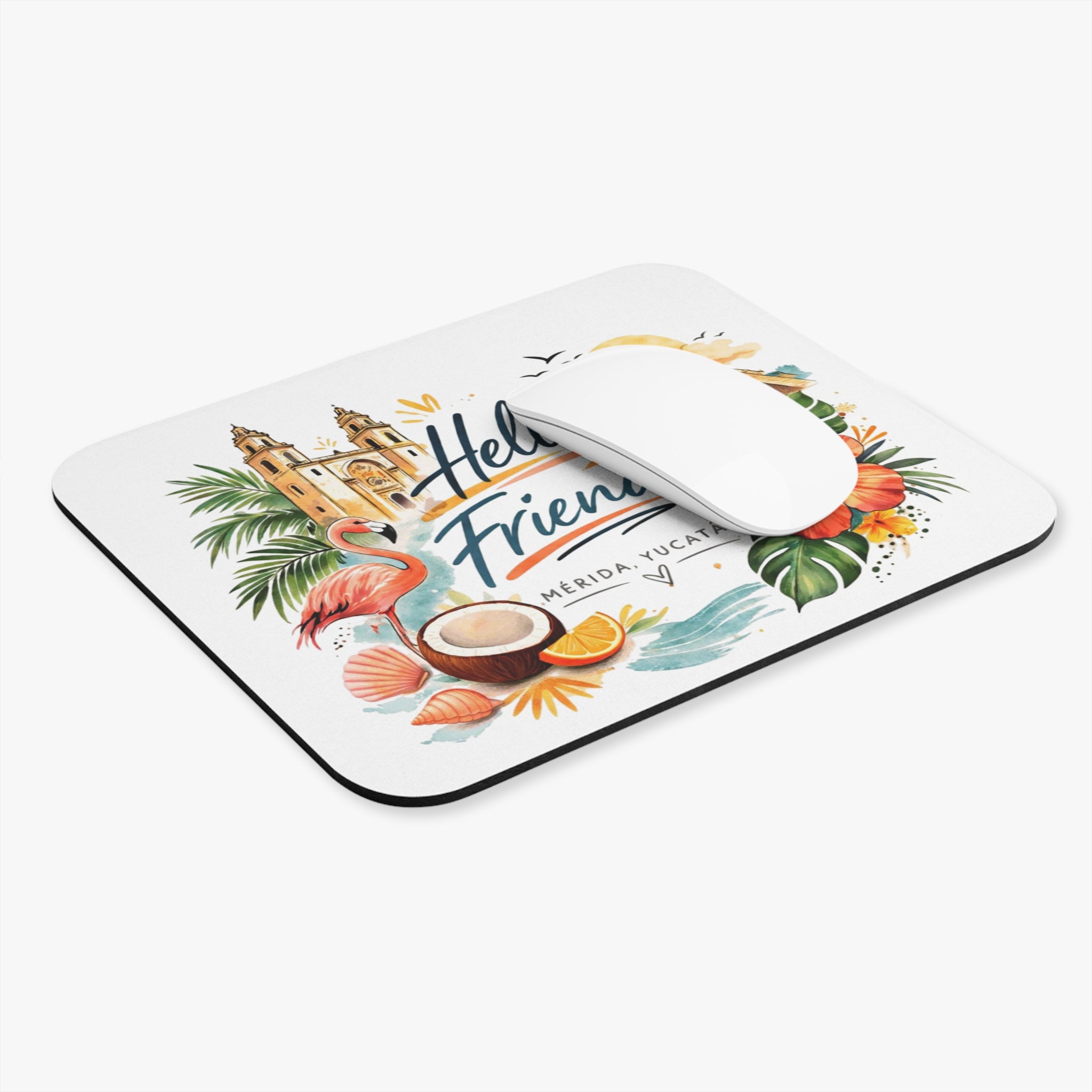 Hello, Friends! Mérida Yucatán Mouse Pad — Tropical Vacation Desk Mat