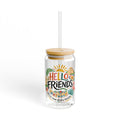 Hello Friends 16oz Glass Sipper with Bamboo Lid & Straw — Tropical Merida Design