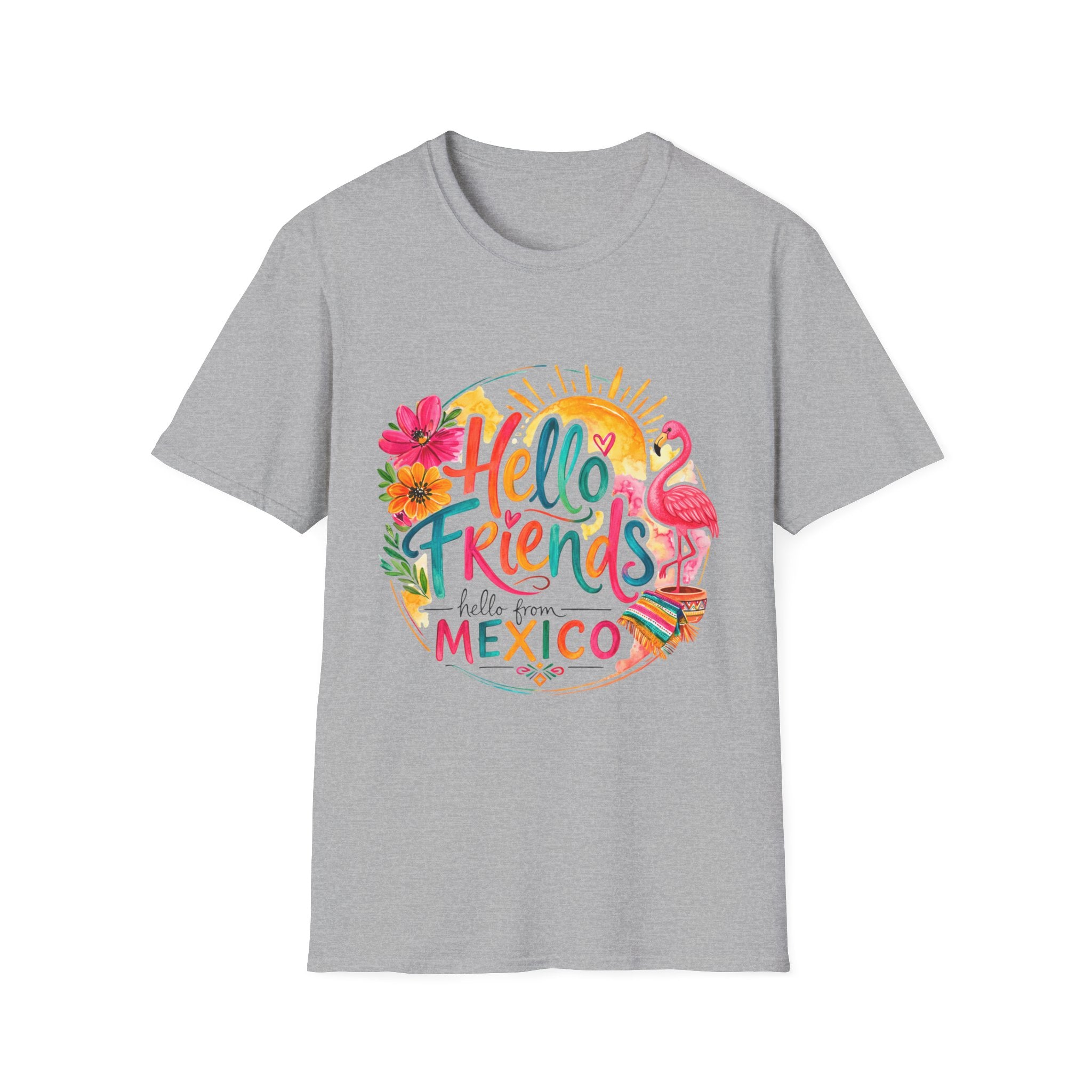 Hello Friends from Mexico T-Shirt — Tropical Flamingo Vacation Tee