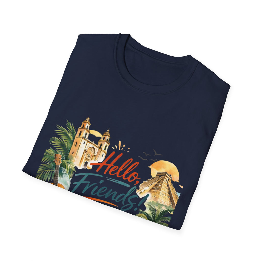Hello Friends Tropical T-Shirt — Vacation Beach Guitar Graphic Tee