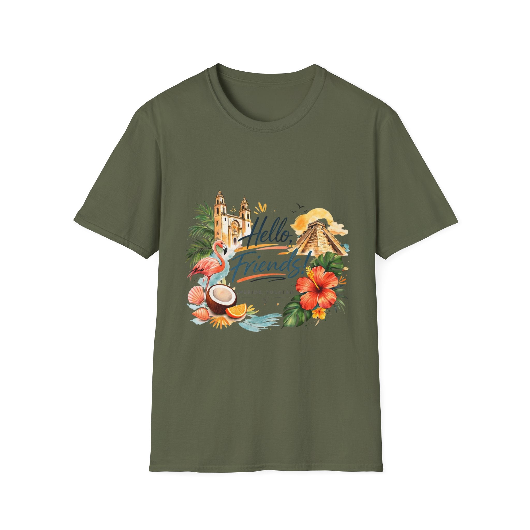 T-Shirt - "Hello, Friends!" Tropical Vacation Graphic Tee