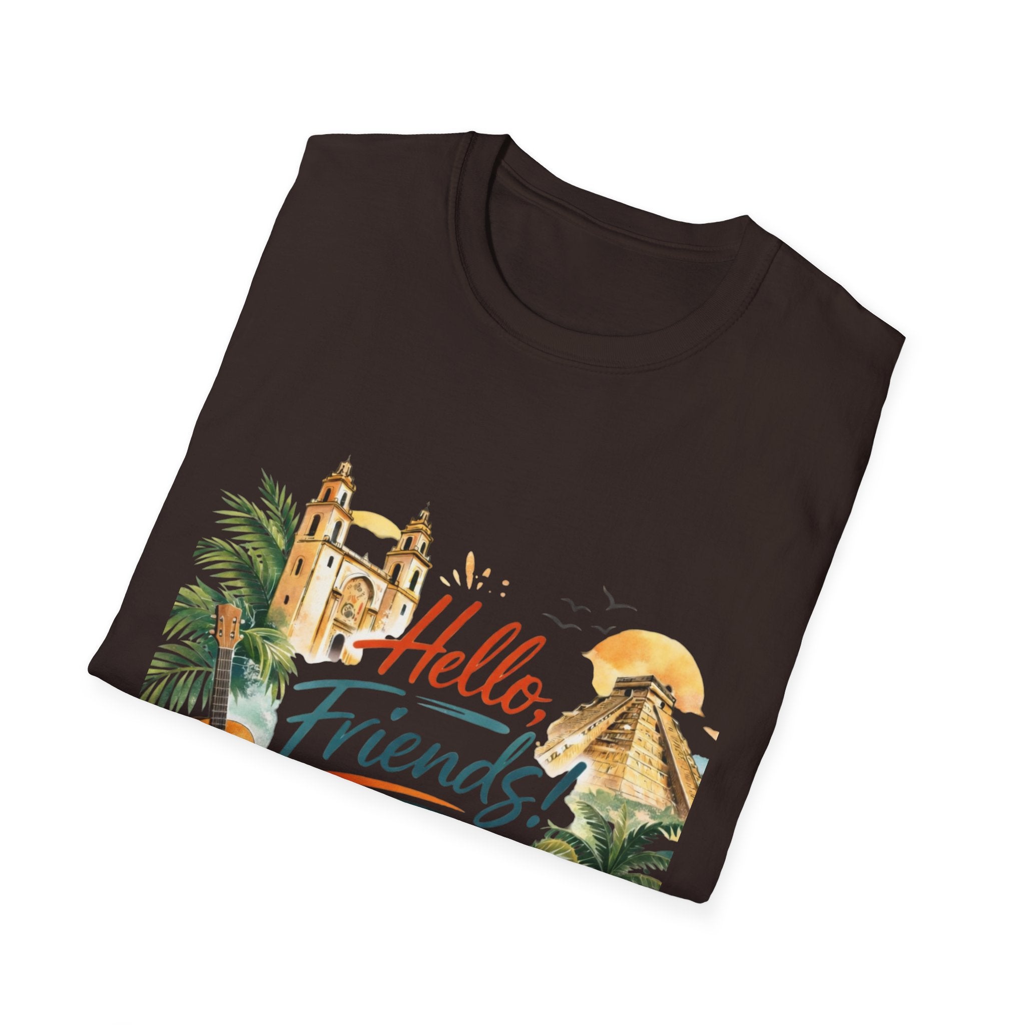 Hello Friends Tropical T-Shirt — Vacation Beach Guitar Graphic Tee