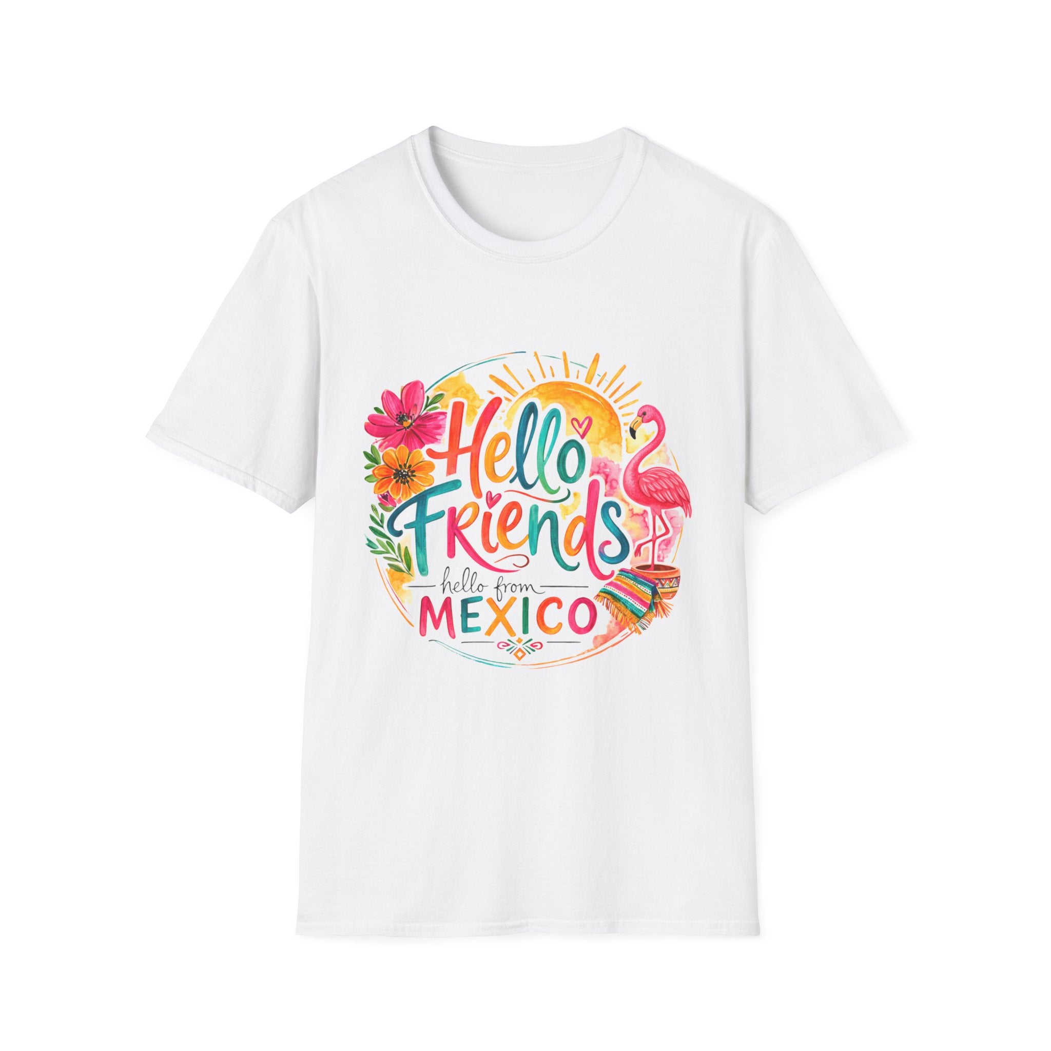 Hello Friends from Mexico T-Shirt — Tropical Flamingo Vacation Tee