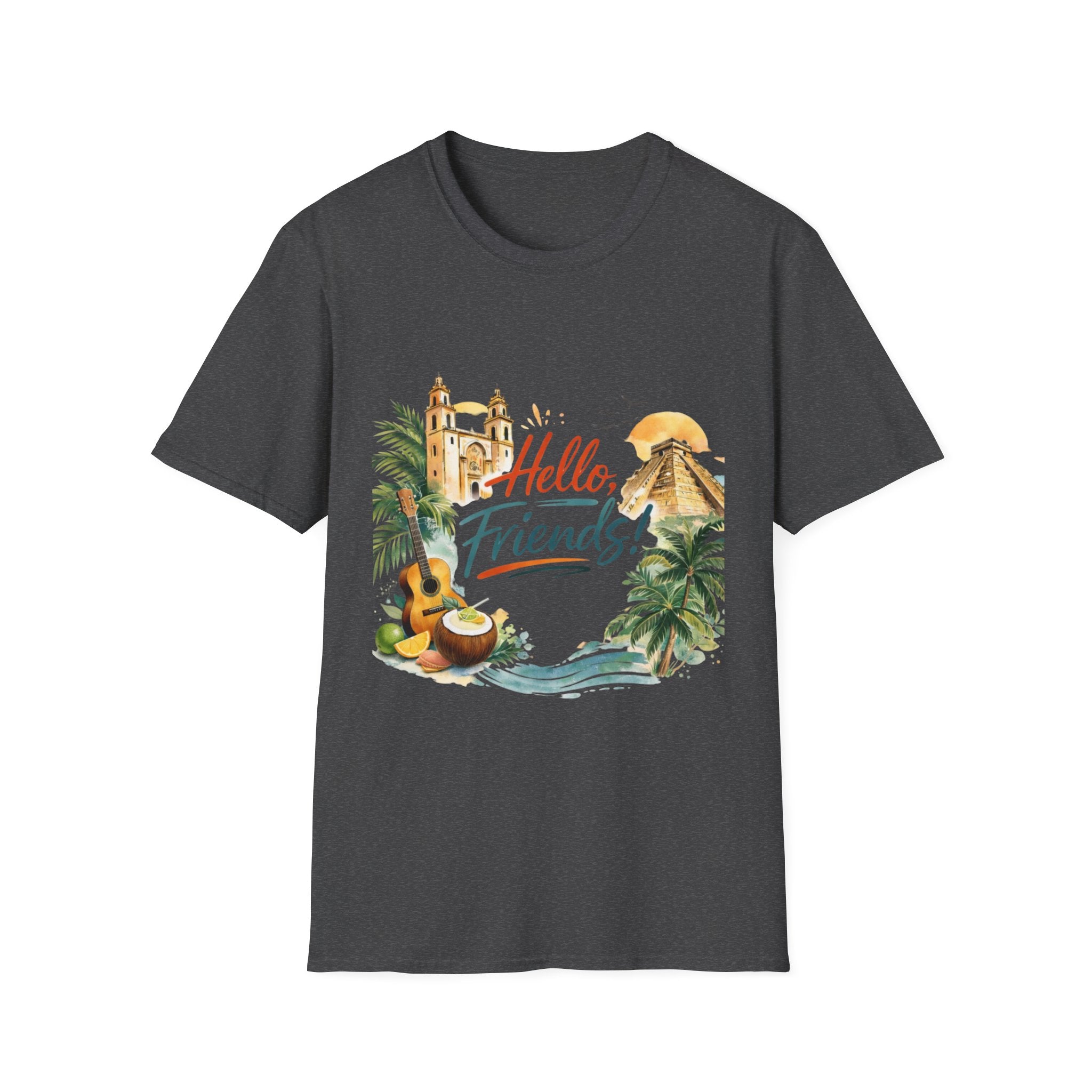 Hello Friends Tropical T-Shirt — Vacation Beach Guitar Graphic Tee