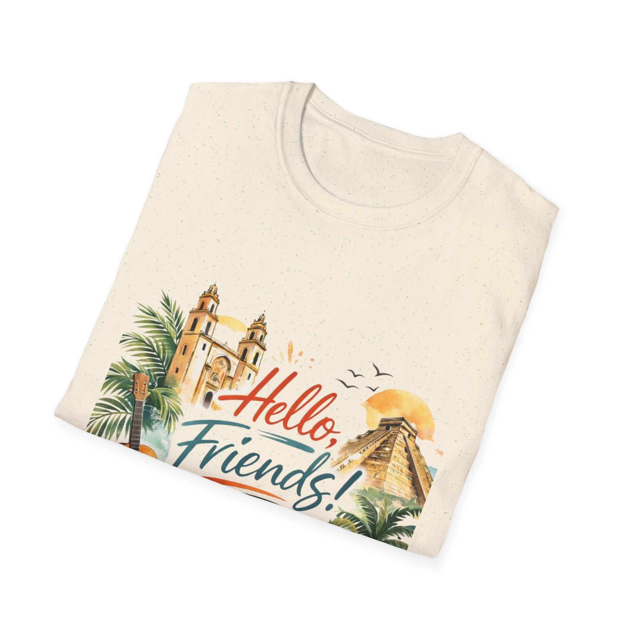 Hello Friends Tropical T-Shirt — Vacation Beach Guitar Graphic Tee